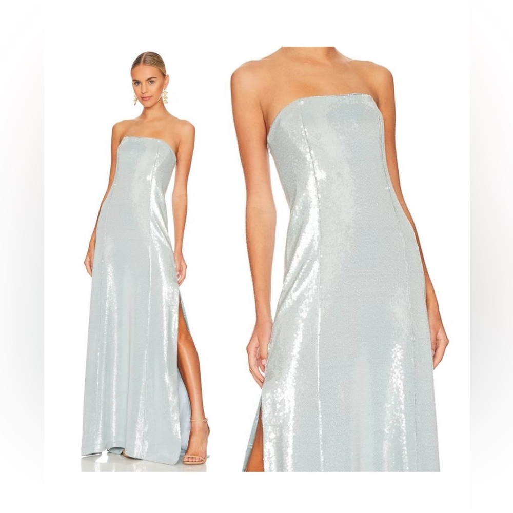 Cinq a Sept Collins Strapless Long Gown Sequins Size 8 in Light Steel Blue